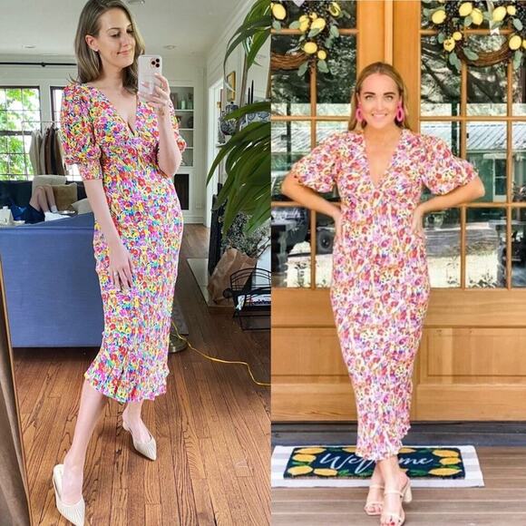 Rixo x target puff sleeves floral spring midi‎ dress size 2 - Picture 1 of 9